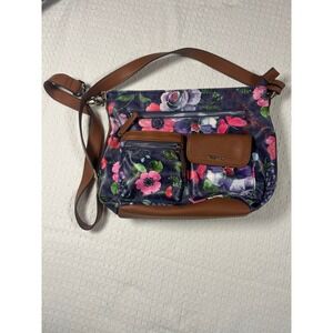 Rosetti Floral Crossbody Bag Purple Pink Faux Leather Multi Pocket Shoulder Bag